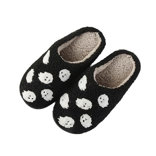 ULEL Halloween Pumpkin Slippers for Womens Mens Plush Warm Spooky Lantern Pumpkin Slippers House Shoes Ghost Black-37-38 | Amazon (US)