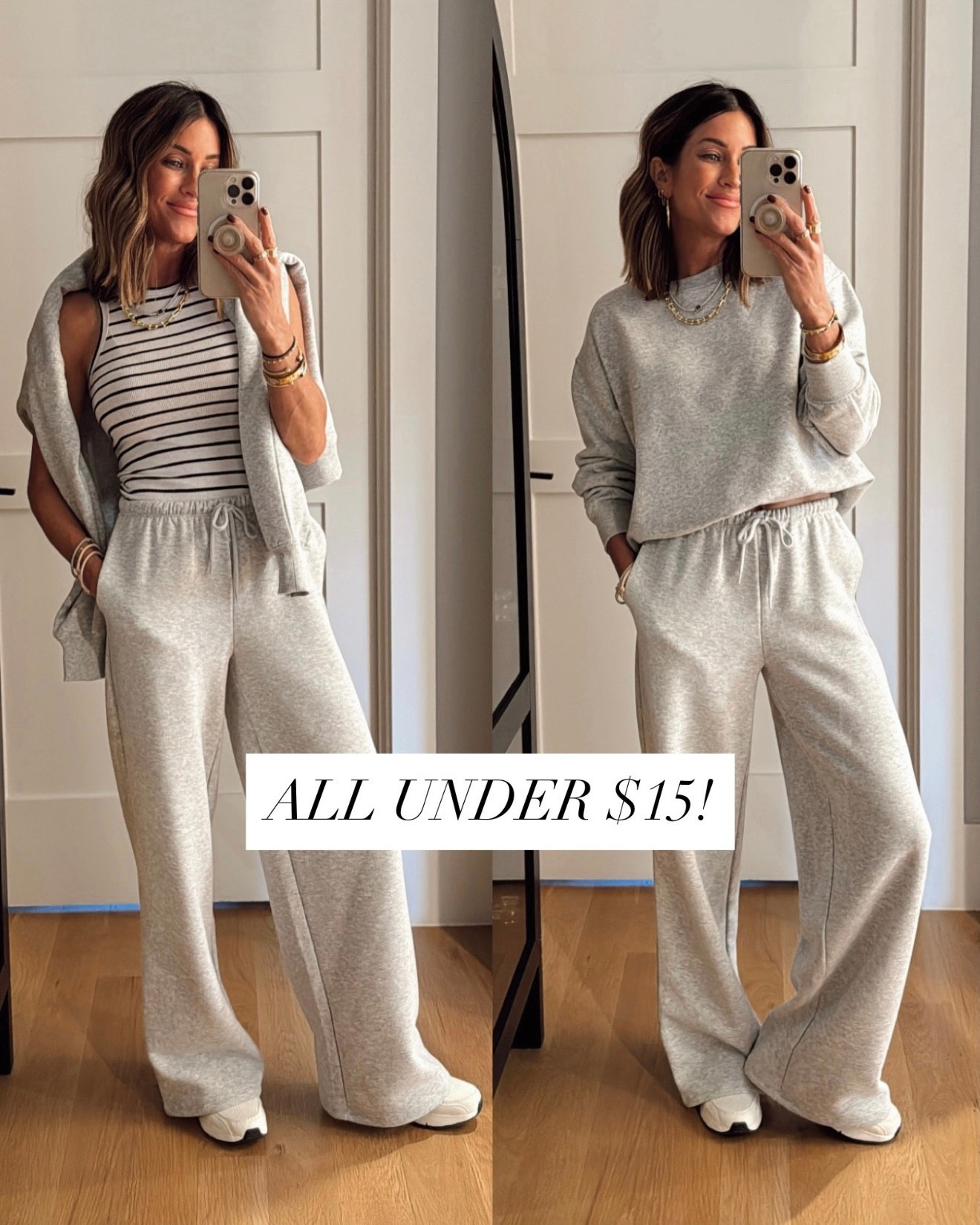 These pants are $12 and the top is $11 🤯 they look waaay more expensive! Wearing a small in the sweatshirt, xs in pants and xs in tank. Everything is true to size and so cozy! 

#LTKSeasonal #LTKActive #LTKFindsUnder50