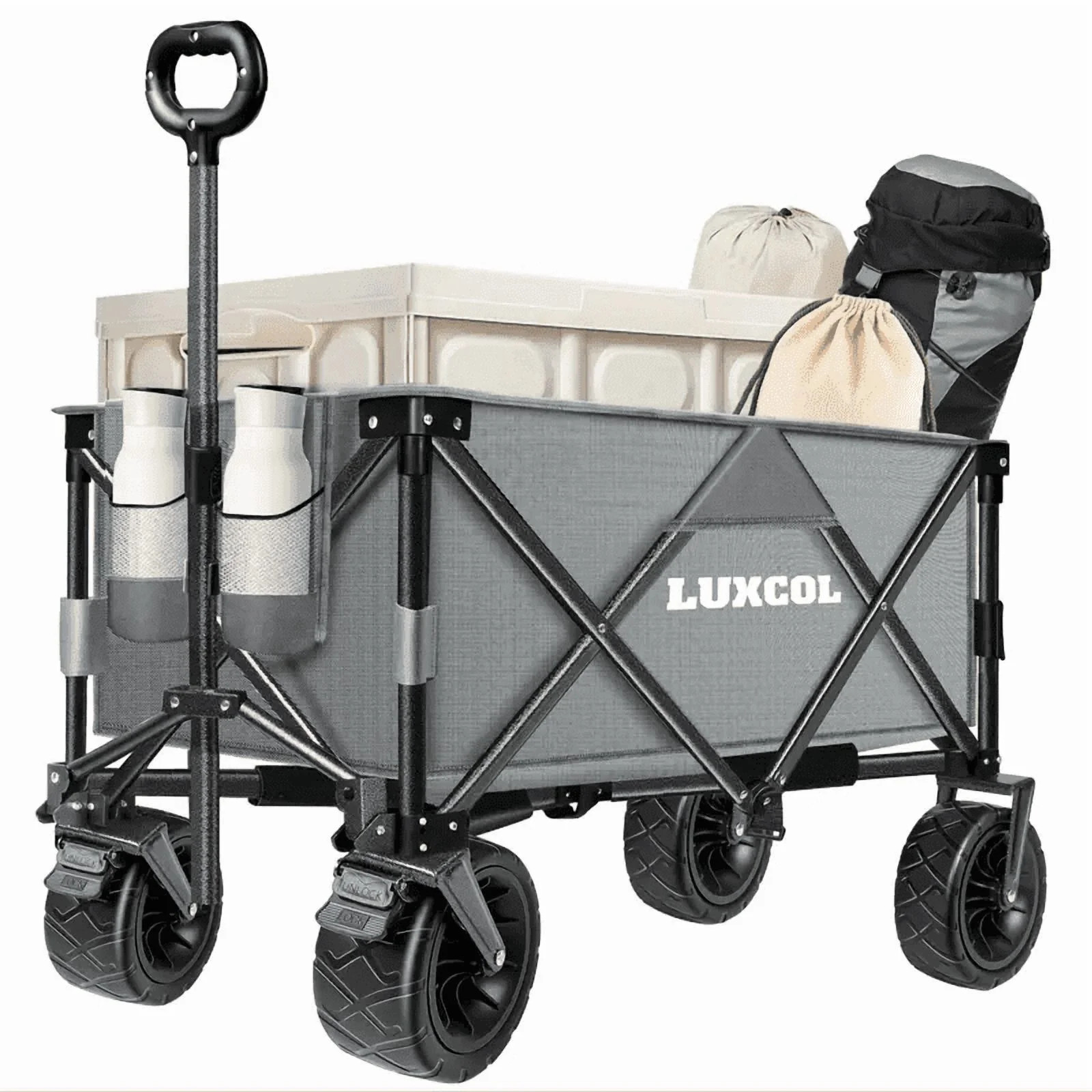 LUXCOL Collapsible Folding Wagon, Heavy Duty Utility Beach Wagon Cart for Sand with Big Wheels, A... | Walmart (US)