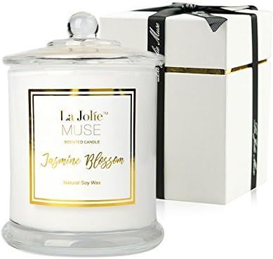 Jasmine Scented Candle Gift Natural Soy Wax, 50-65 Hours Burn Fine Home Fragrance, Glass Jar Cand... | Amazon (UK)