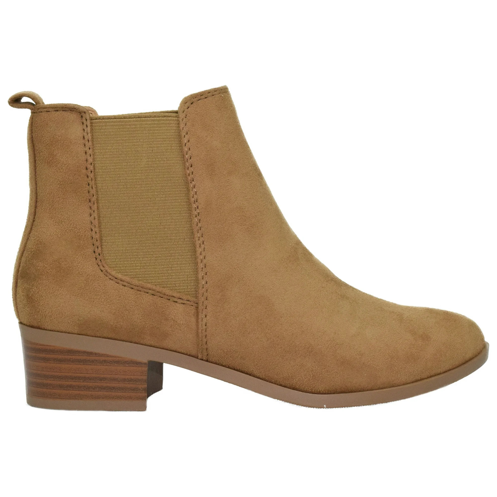 Soda Women Ankle Boots Elastic Sides Slip On Booties Block Heel Suede TEAPOT-S Tan Brown 8.5 | Walmart (US)