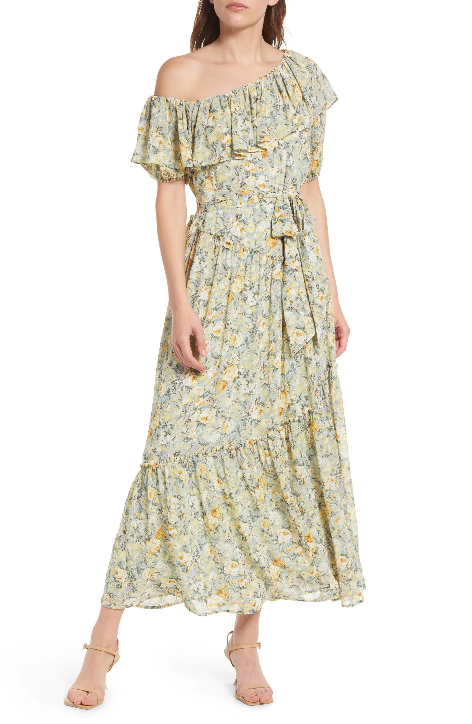 FLORET STUDIOS Floral Ruffle One-Shoulder Maxi Dress | Nordstrom | Nordstrom