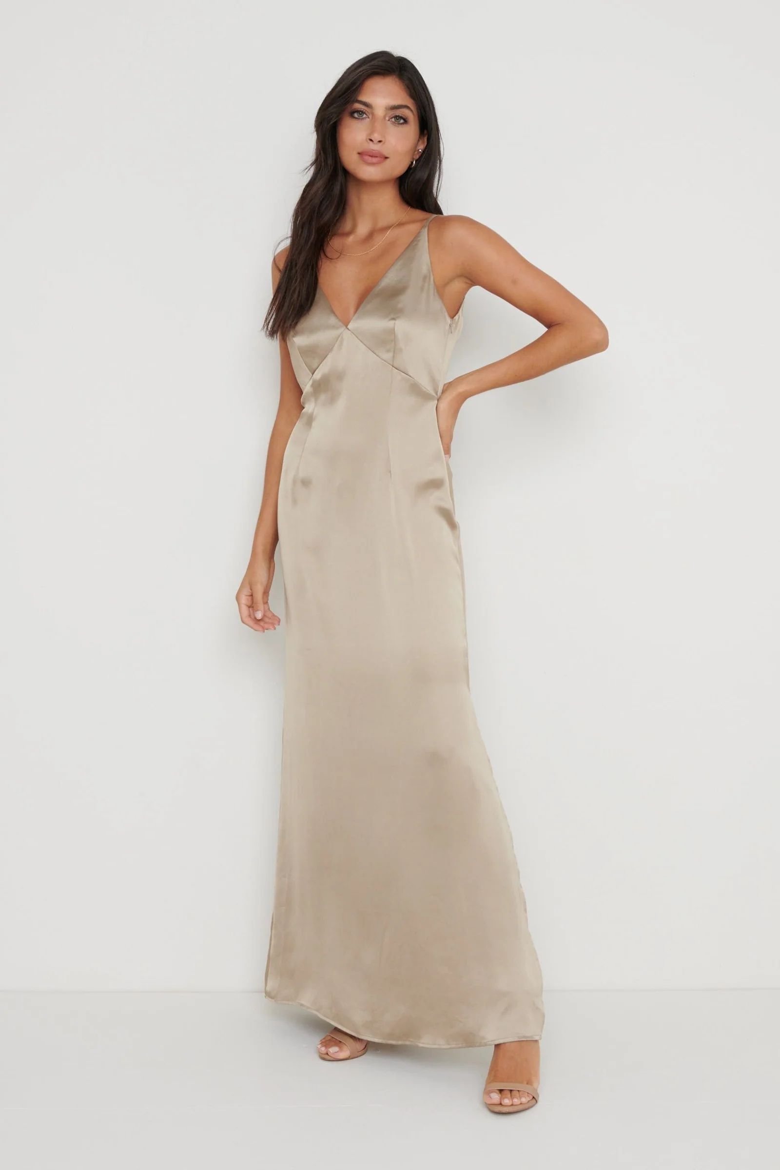 Priya Slip Maxi Dress - Taupe | Pretty Lavish (UK)