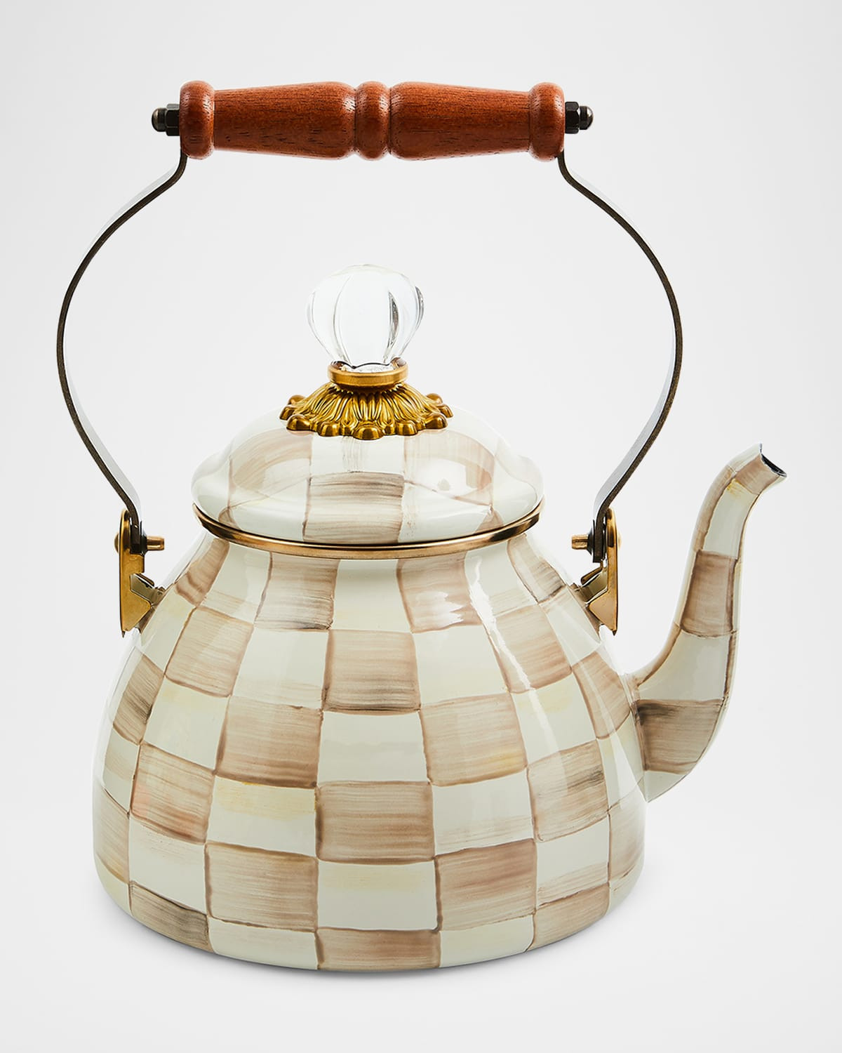 Mocha Check Tea Kettle, 2 Quarts | Neiman Marcus