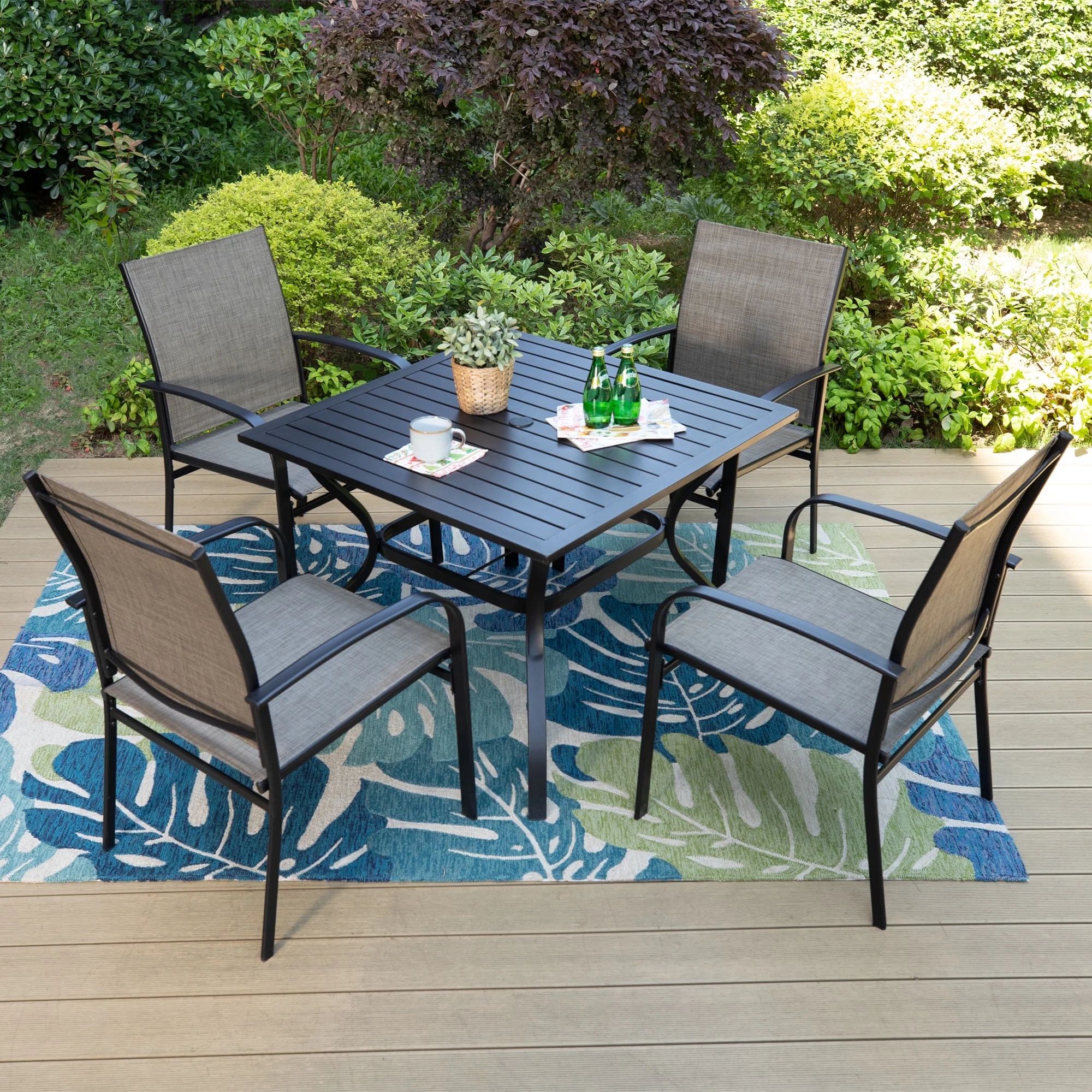 MF Studio 5-Piece Outdoor Patio Dining Set with Metal Steel Square Table & Textilene Chairs for 4... | Walmart (US)
