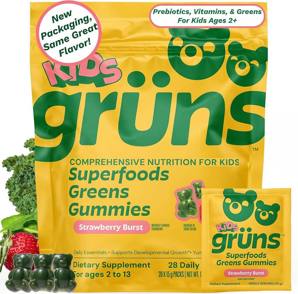 Gruns Multivitamin for Kids, Super Greens Gummies, 20+ Vitamins & Minerals, Spirulina, Chlorella,... | Amazon (US)