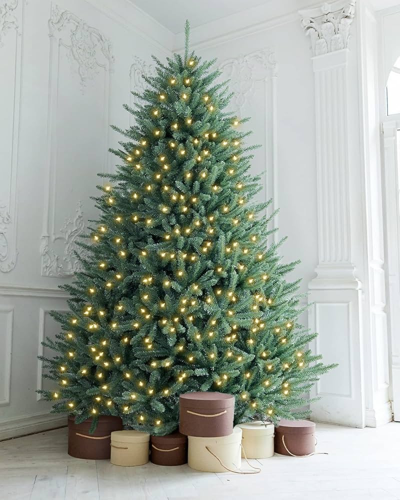 AMERZEST Pre-lit Artificial Christmas Tree, Premium Hinged Blue Fir Christmas Tree 7.5ft with 100... | Amazon (US)