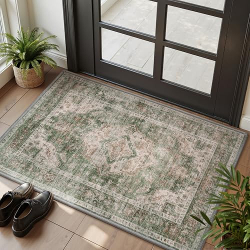 MontVoo-Area Rug 2X3 Rugs for Living Room-OliveGreen Machine Washable Rug-Soft Living Room Rug-Vintage Non Slip Carpet-Rugs for Bedrooms Dining Office | Amazon (CA)