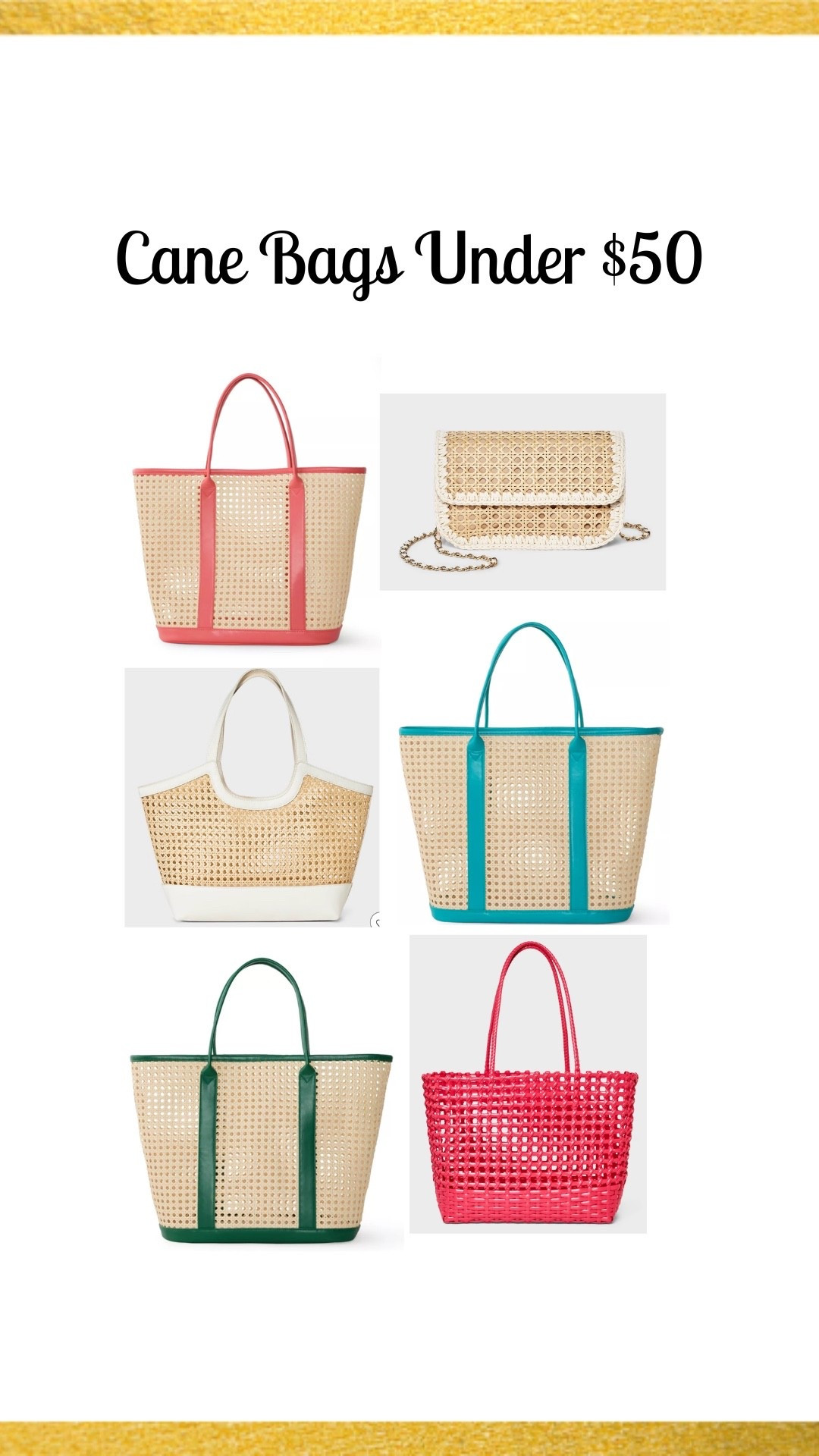 Cane Bags for Spring/Summer under $50!

Cane • Cane bag • Cane tote • rattan bag • rattan • rattan tote 

#LTKTravel #LTKSaleAlert #LTKSeasonal