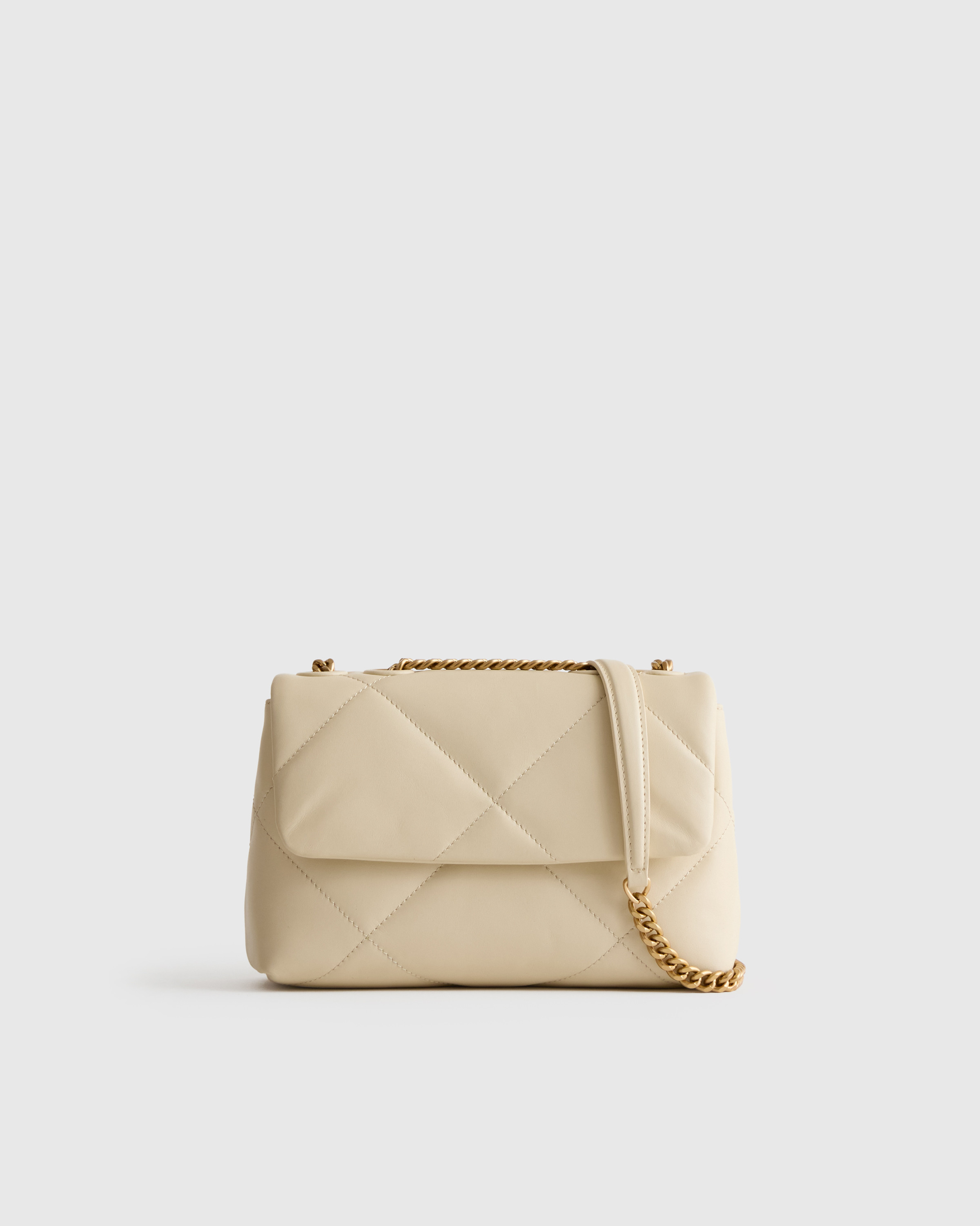 Quince | Women's Italian Leather Diamond Quilted Small Shoulder Bag in Cream | Quince