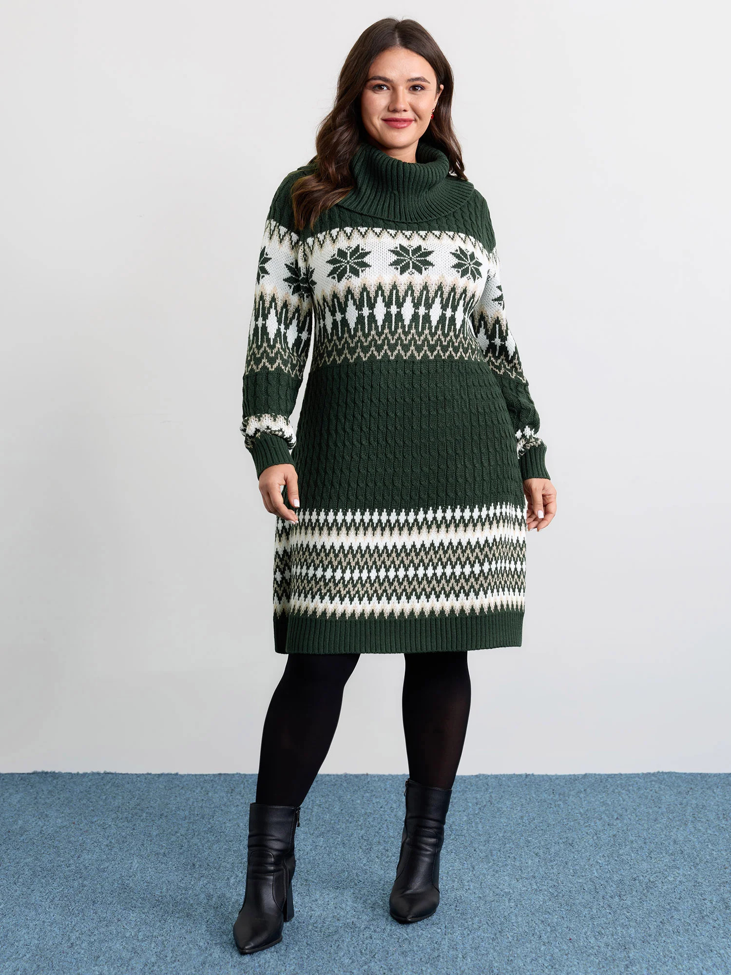 Holiday Textured Turtleneck Sweater Dress | Bloomchic