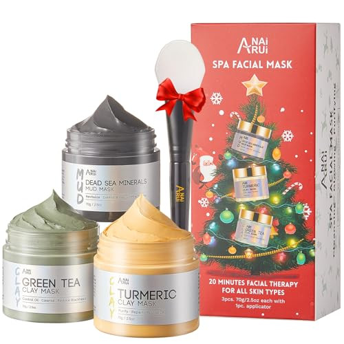 ANAI RUI Face Mask Gift Set, Turmeric Clay Mask - Green Tea Clay Mask - Dead Sea Minerals Mud Mask, Spa Facial Mask Set, Valentine's Day Gift Set 2.5 oz each | Amazon (US)