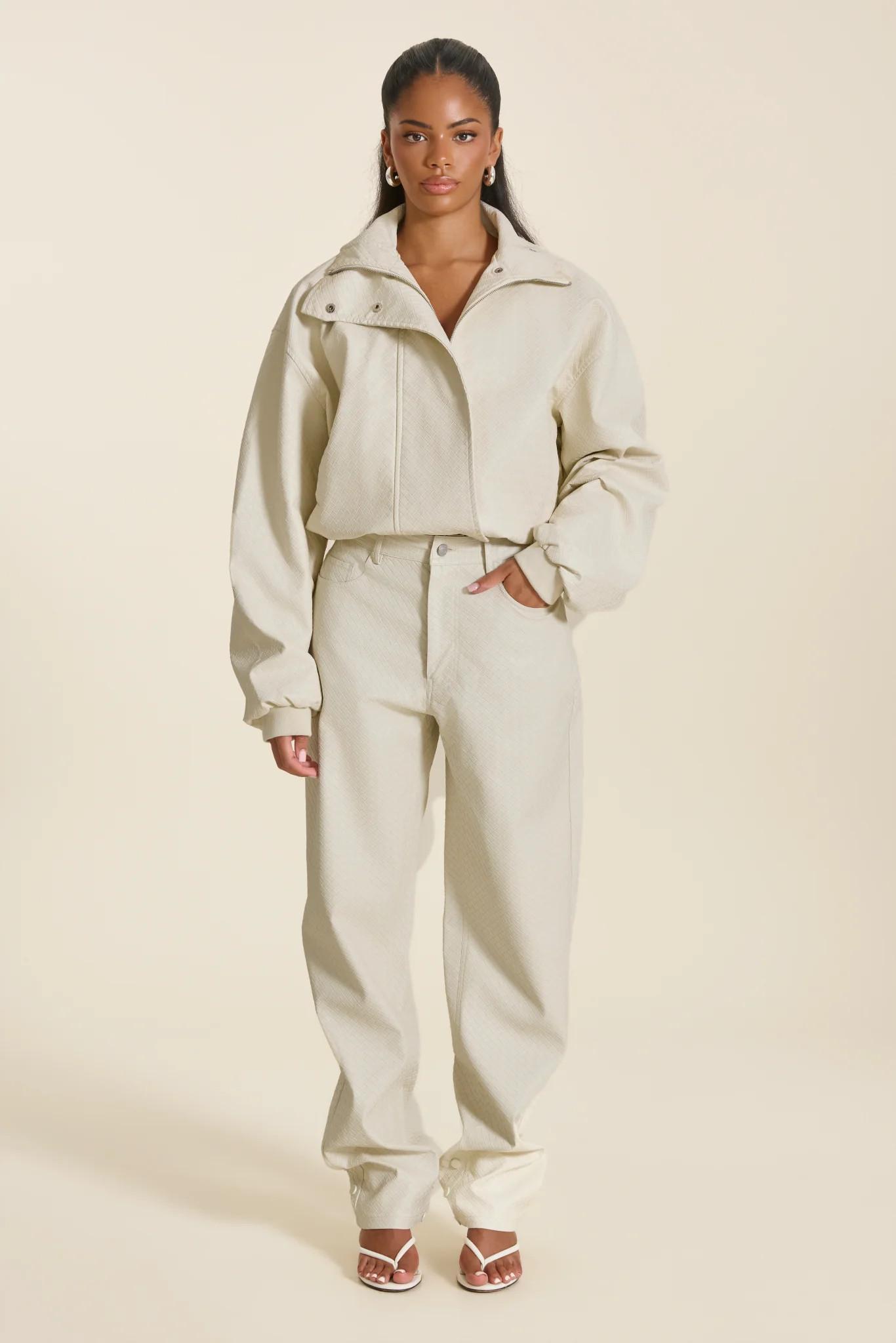 The Nyra Faux Leather Jacket in Off White | Mars The Label