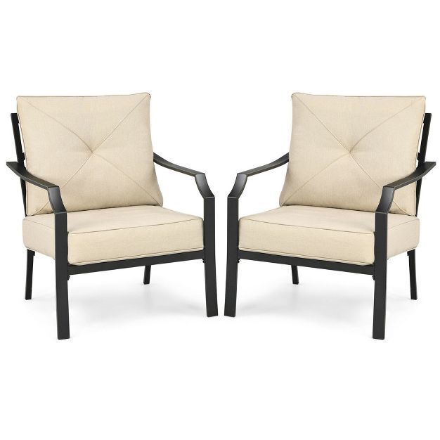 Costway 2 PCS Patio Dining Chairs Set with Padded Cushions Armrest Steel Frame | Target