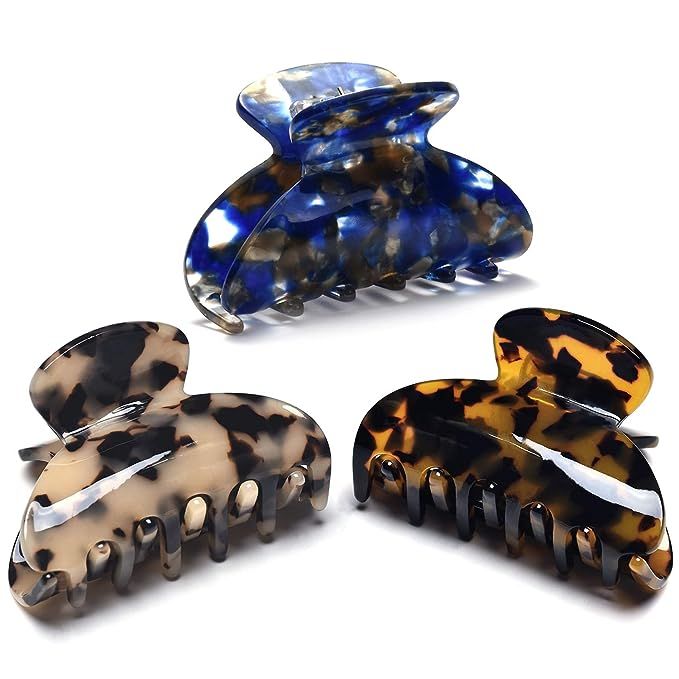 3 Packs Women Medium Hair Clips Tortoise Claw Clips Celluloid Jaw Clips Leopard Print Hair Clamps... | Amazon (US)
