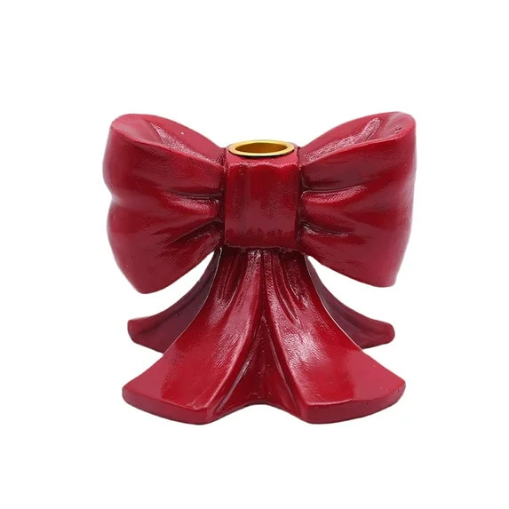 Red Resin Bow Christmas Taper Candle Holder, 4.25", by Holiday Time | Walmart (US)