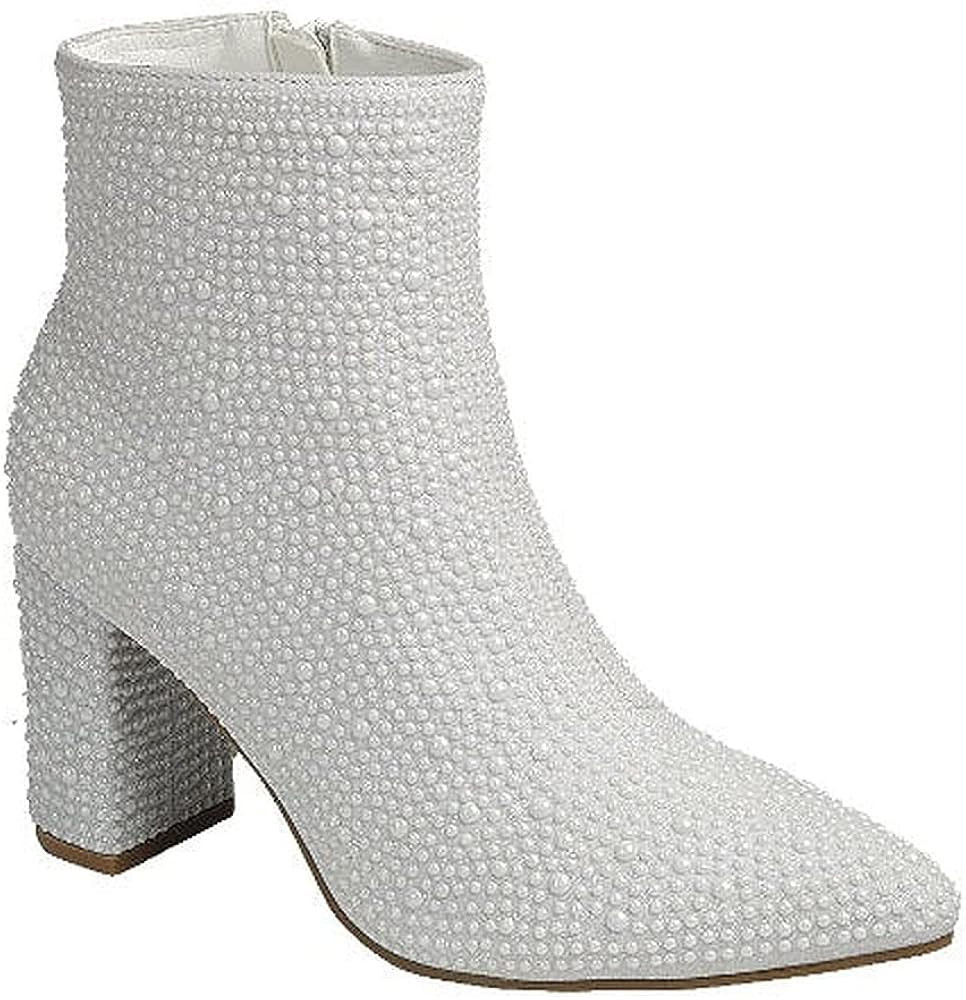 Women Rhinestone Block Chunky Heel Ankle Bootie | Amazon (US)