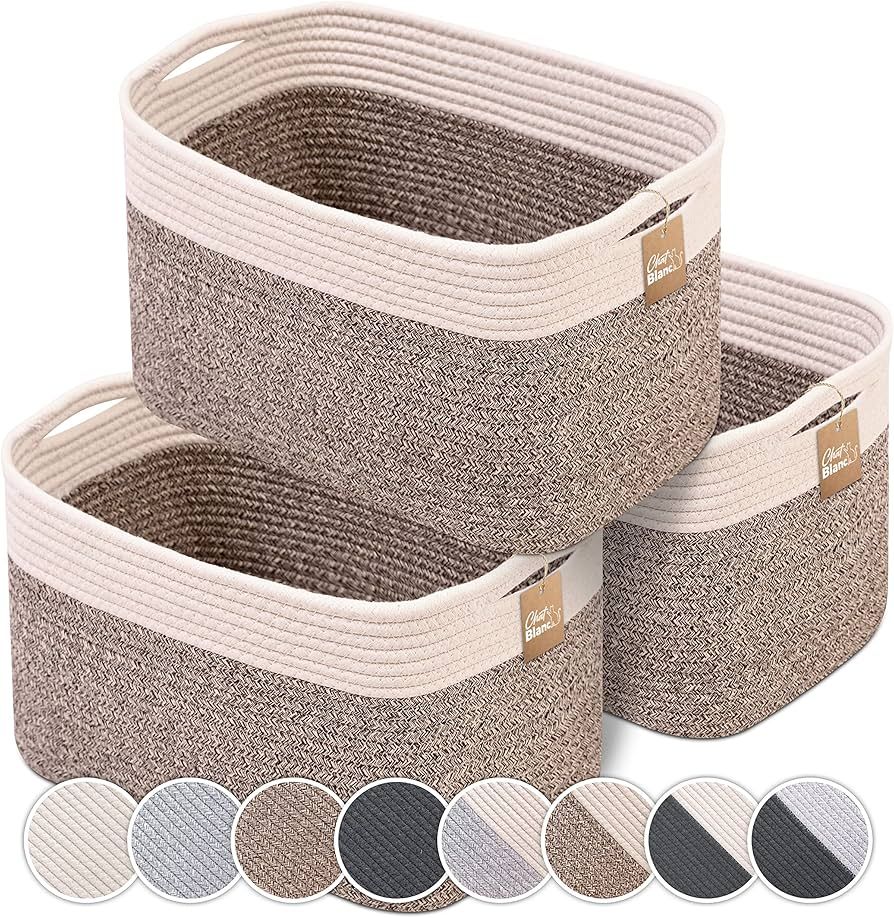 Cotton Rope Basket for Storage | 15"x10"x9" Set of 3 Large Storage Baskets for Organizing with Ha... | Amazon (US)