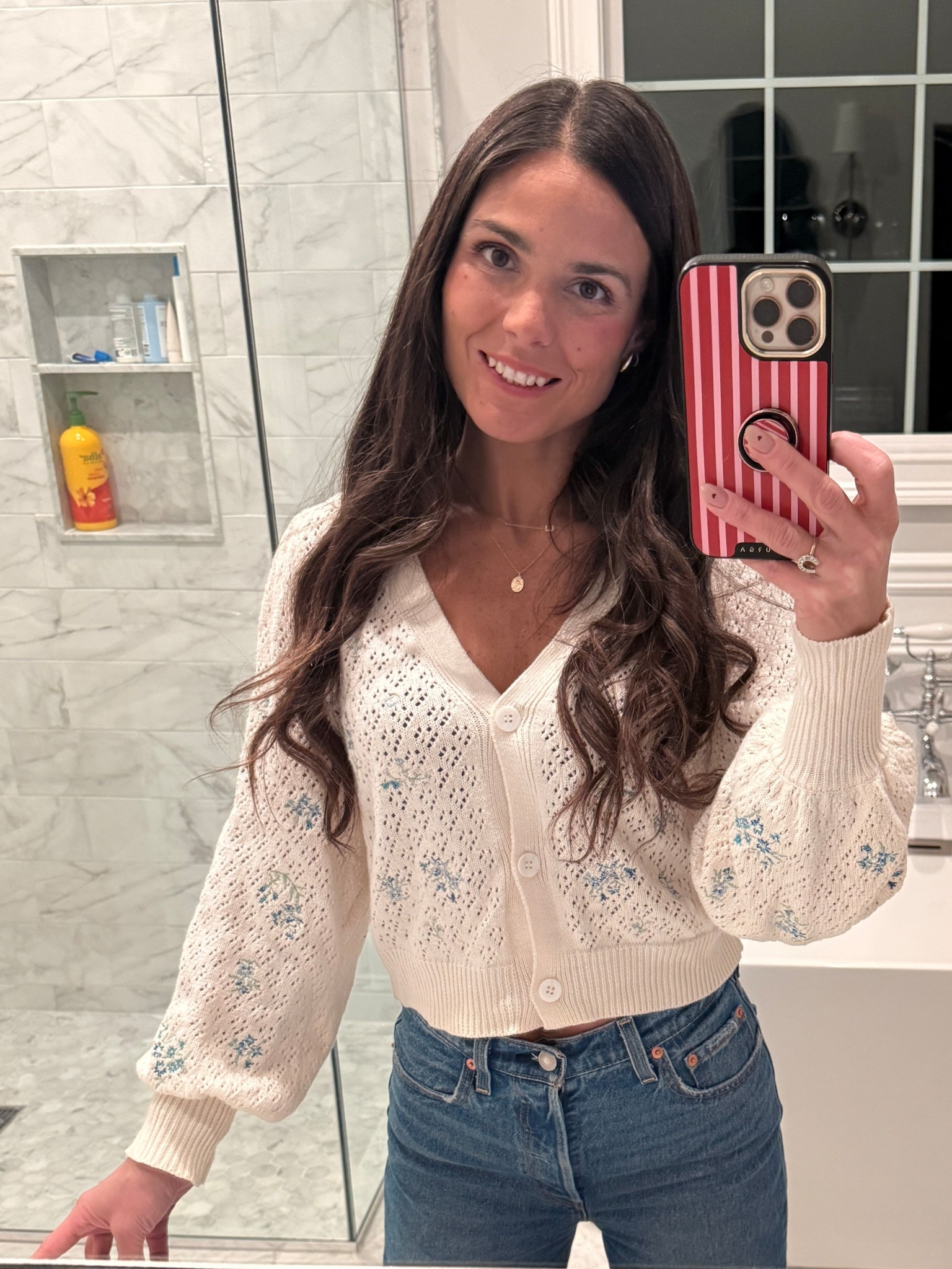 Dinner outfit 
Cute cardigans 
Jeans 
Winter outfits 

Sweater xs
Levi jeans 25

#LTKootd #LTKWorkwear #LTKmomlife