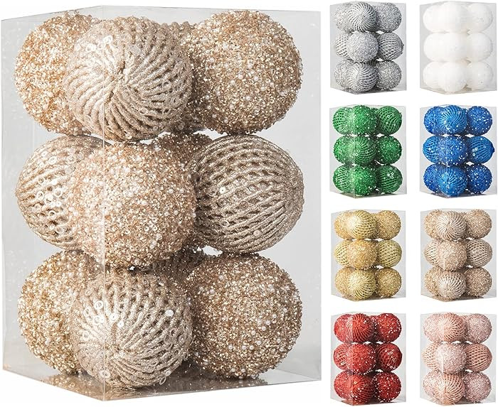 3.15" Christmas Ball Ornaments Glitter Shatterproof Christmas Tree Ornaments Sequin Xmas Hanging ... | Amazon (US)