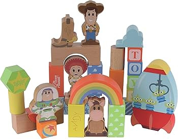 Amazon.com: Disney Wooden Toys Toy Story Block Set, 29-Piece Set Includes 4 Block Figures, Offici... | Amazon (US)