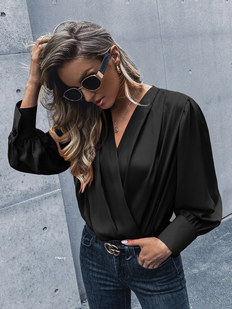 Solid Surplice Front Bodysuit | SHEIN