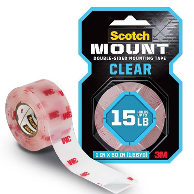 Scotch Mount Double-Sided Mounting Tape Clear 1" x 60": Heavy Duty Wall Tape, Double Stick for Art & Office | Target