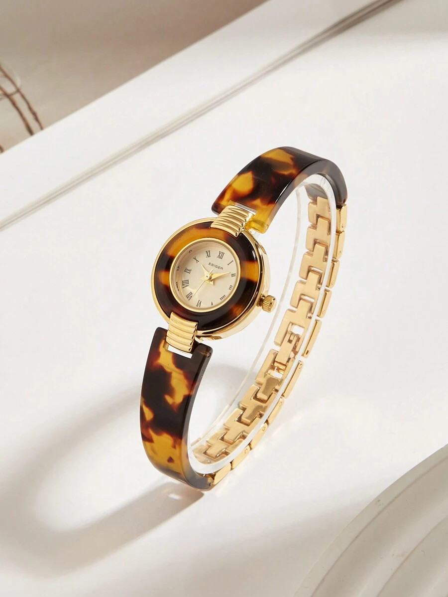 1pc Amber Color Vintage French Style Tortoiseshell Women's Premium Wrist Watch, Great Gift | SHEIN