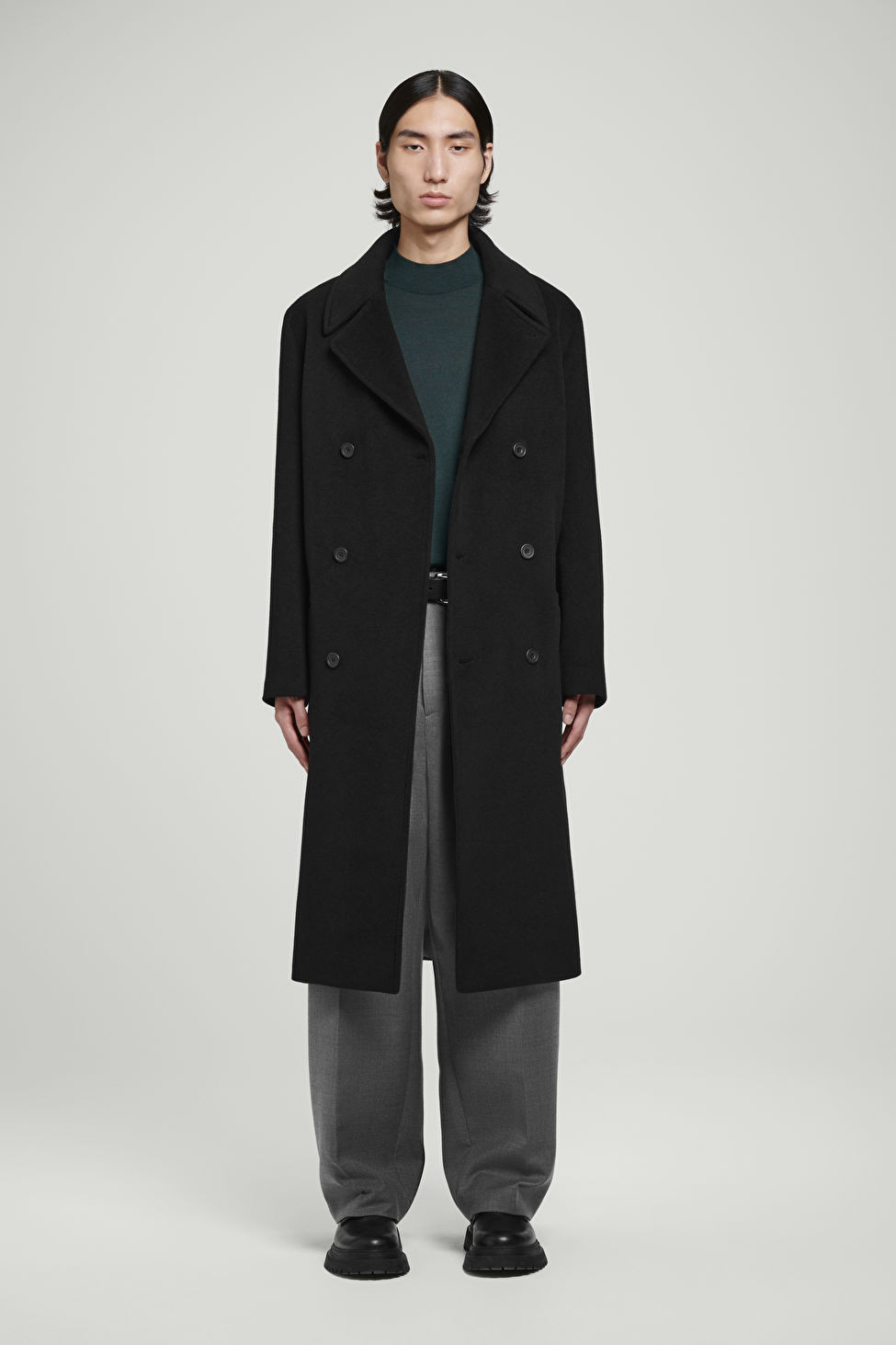 DOUBLE-BREASTED WOOL OVERCOAT - BLACK - COS | COS UK