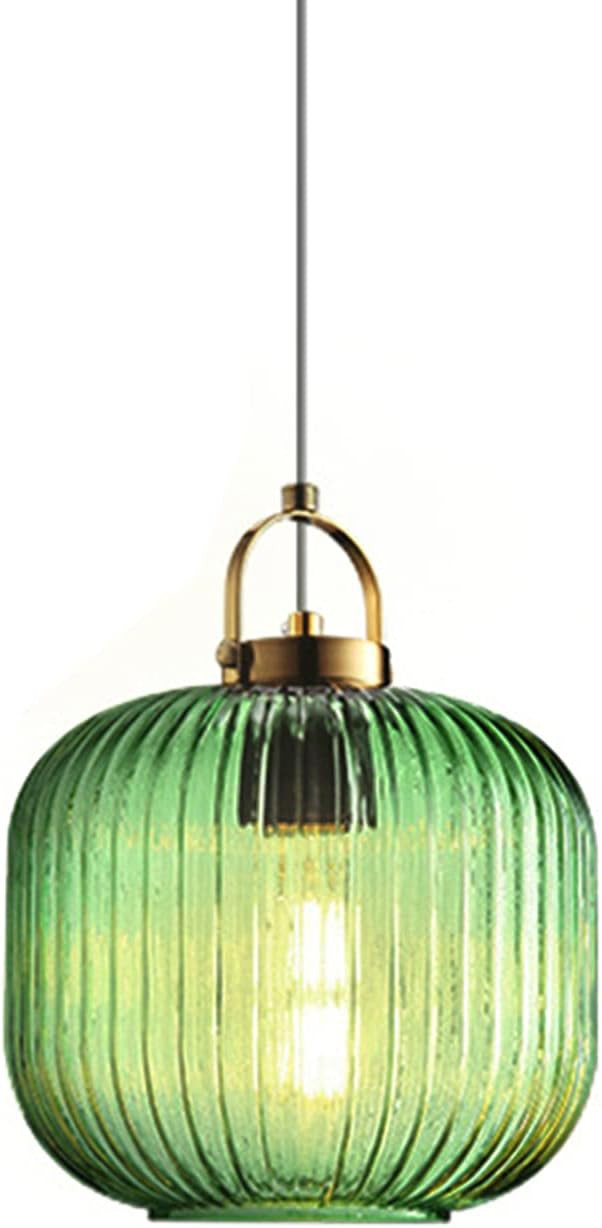 Debbte Modern Green Striped Glass Lampshade Pendant Lighting Brass Finish Ceiling Drop Light Prem... | Amazon (US)