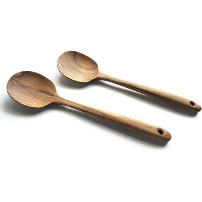 2 Teak Serving Spoons, 9.5 Inches Wooden Spoon, Salad Servers, Handcrafted From High Moist Resistance Teak, 100% Healthy Utensils | SHEIN