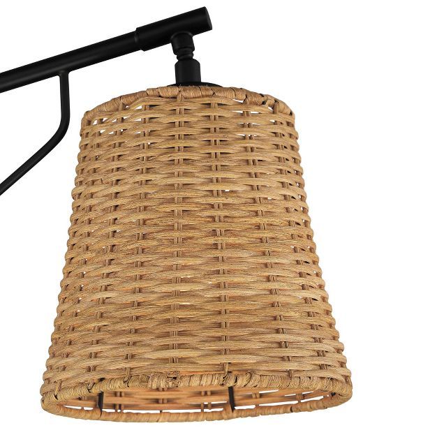 Franklin Iron Works Farmhouse Wall Lamp Black Metal Plug-In 7" Fixture Natural Rattan Shade for B... | Target