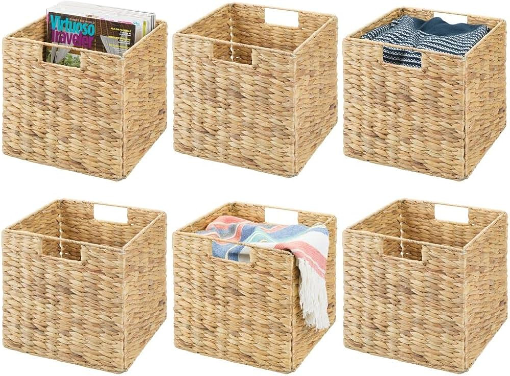 mDesign Natural Woven Hyacinth Cube Bin Basket Organizer with Handles, Storage for Bedroom, Home ... | Amazon (US)