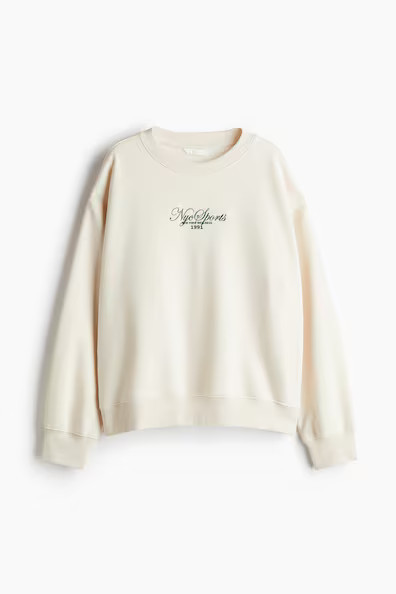 H & M - Sweatshirt with Text Motif - Beige | H&M (US + CA)