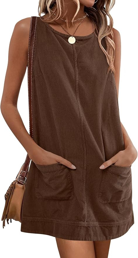 Caracilia Womens Corduroy Sleeveless Overall Mini Dress | Amazon (US)