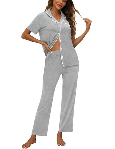 ZMJ Pajamas Women Comfortable Pajamas For Women Pink Pajamas For Women Set Loungewear Sets Woman Light Heather Grey L | Amazon (US)