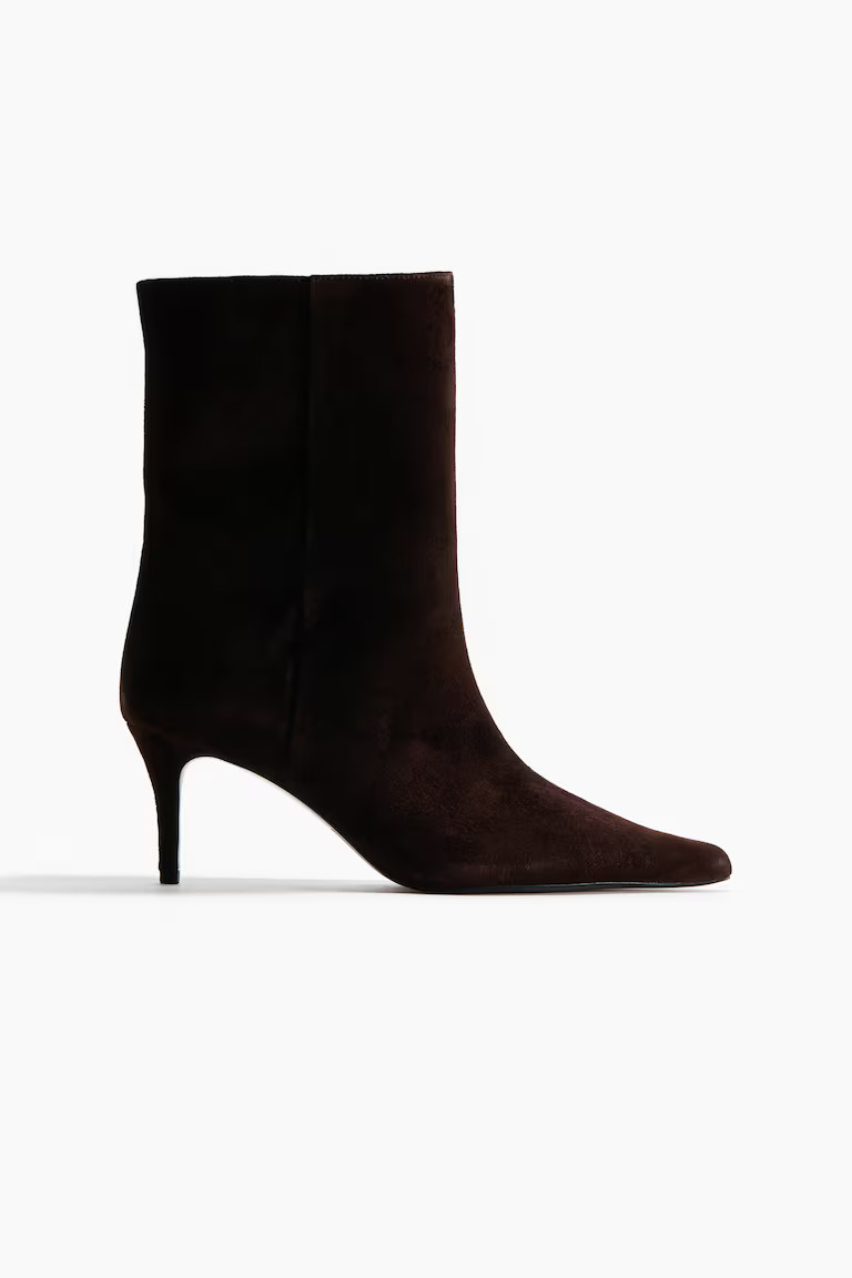 H & M - Heeled Leather Boots - Dark Brown | H&M (US, CA, MX)