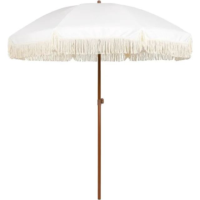 AMMSUN 7ft Patio Umbrella with Fringe Outdoor Tassel Umbrella UPF50+ Tilt Shelter,White Cream | Walmart (US)