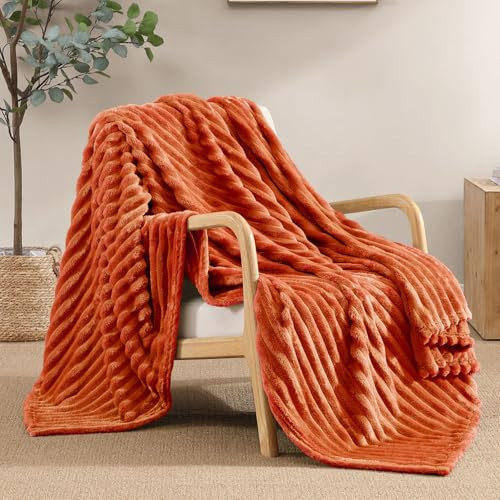 Geniospin Fleece Throw Blanket, Flannel Extra Soft Lightweight Blanket with Strip, Plush Fuzzy Cozy Blankets and Throws for Couch, Bed, Warm and Breathable(Terracotta, 60"x80") | Amazon (US)