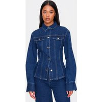 Tall Dark Indigo Long Sleeve Fitted Denim Shirt | PrettyLittleThing US