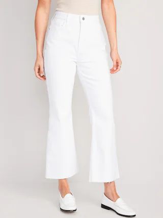 Higher High-Waisted White Cropped Cut-Off Flare Jeans for Women | Old Navy (US)