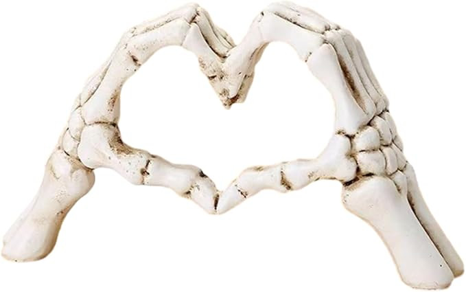White Halloween Heart Hands Sculpture, Resin Abstract Skeleton Statue Love Ornaments, Heart Shape... | Amazon (US)