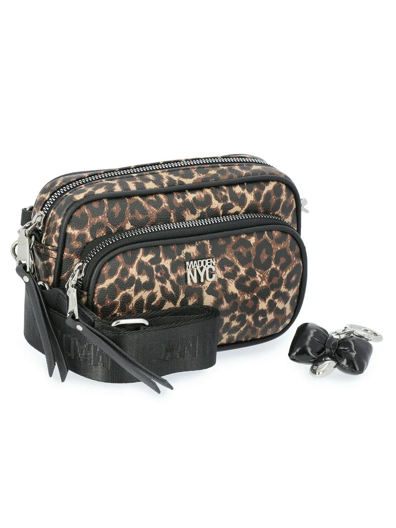Madden NYC Women's Faux Leather Camera Handbag with Charm Keychain, Leopard Print | Walmart (US)