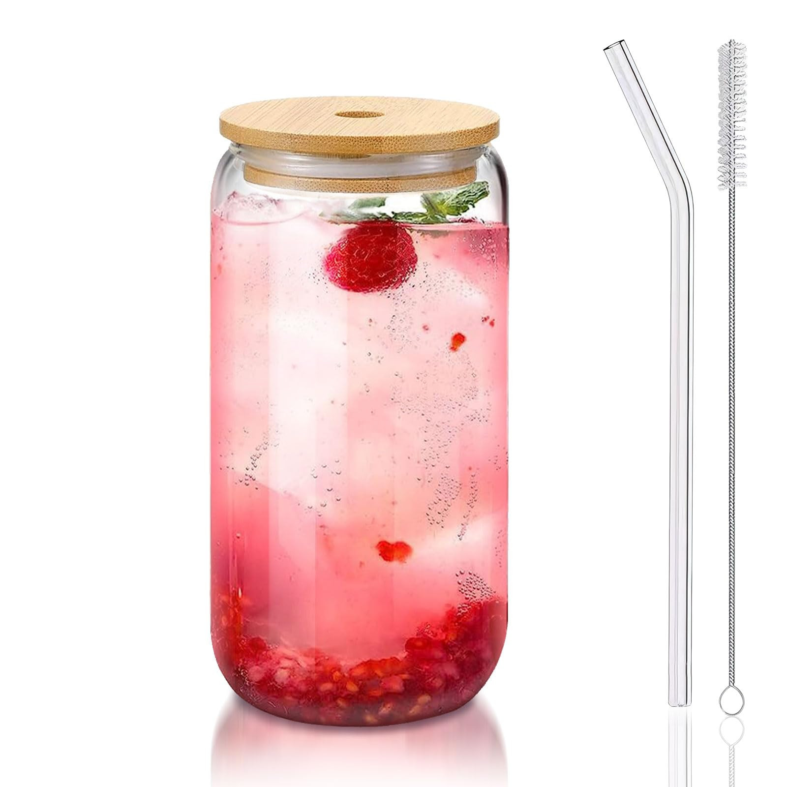 Glass Cups with Lids and Straws 1Pack,Glass Coffee Cups,Glass Cup with Lid for Iced Coffee,Smooth... | Amazon (US)