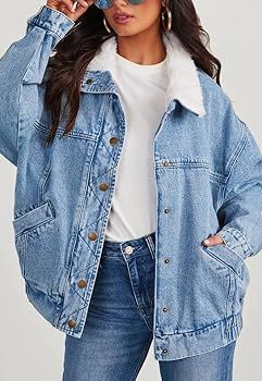 chouyatou Women's Warm Sherpa Collar Denim Jacket Faux Fur Collar Denim Coat Trucker Jacket | Amazon (US)