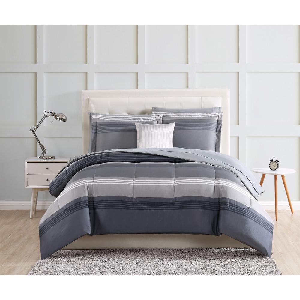 Style 212 Carlyle 9-Piece Grey Twin Comforter Set | The Home Depot