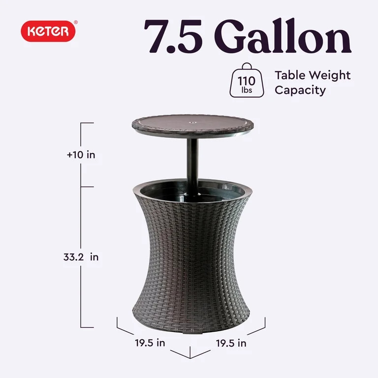 Keter Pacific 7.5 Gallon Cool Bar 2 in 1 Weather Resistant Side Table and Bar Durable Resin Outdo... | Walmart (US)
