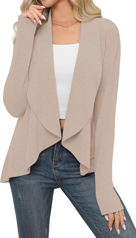 HIYIYEZI Cardigans for Women Casual Long Sleeve Open Front Soft Draped Lapel Cardigans | Amazon (US)