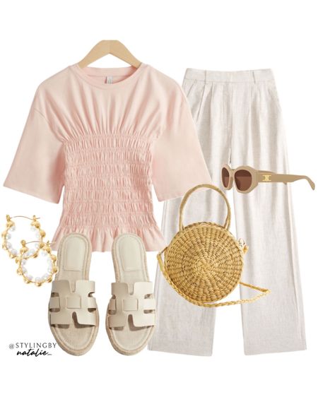 Corset detail top, linen tailored trousers, sandals, round straw bag, celine sunglasses & hoop earrings.
Spring summer outfit, casual outfit.

#LTKstyletip #LTKworkwear #LTKmidsize