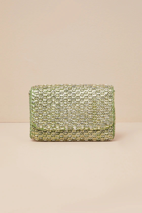 Stunning Glow Gold and Green Beaded Rectangular Mini Clutch | Lulus